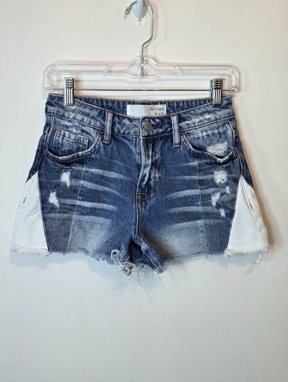 Bridge By GLY High Rise Jean Shorts White Panels Size 24 Festival Boho Western